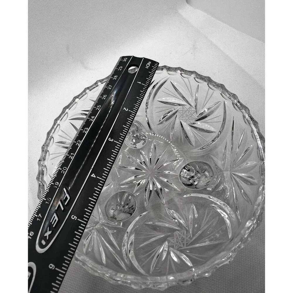 Vintage 3 Footed Bowl Caddy with Etched Flowers 6” clear glass art